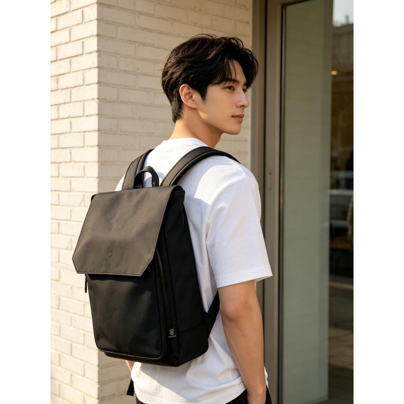 Leather Work Rucksack Mens - Hochwertiger Laptop-Rucksack aus PU-Leder mit Klappe
