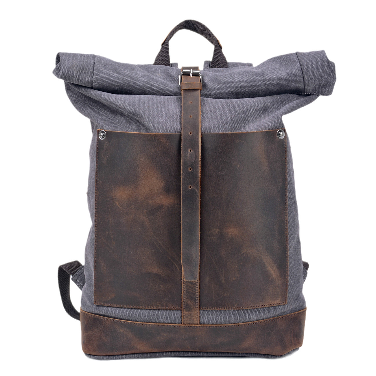 Leather Work Rucksack Mens - Herren-Rucksack aus gewachstem Canvas mit Rollverschluss,