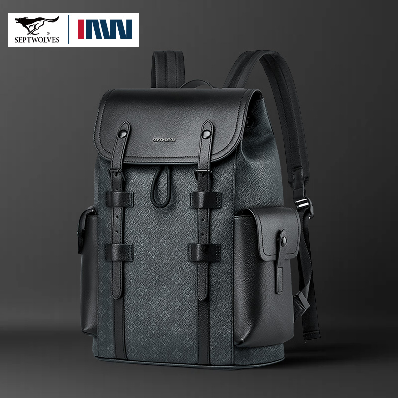 Leather Work Rucksack Mens - Septwolves Hochwertiger Business-Rucksack aus bedrucktem Leder