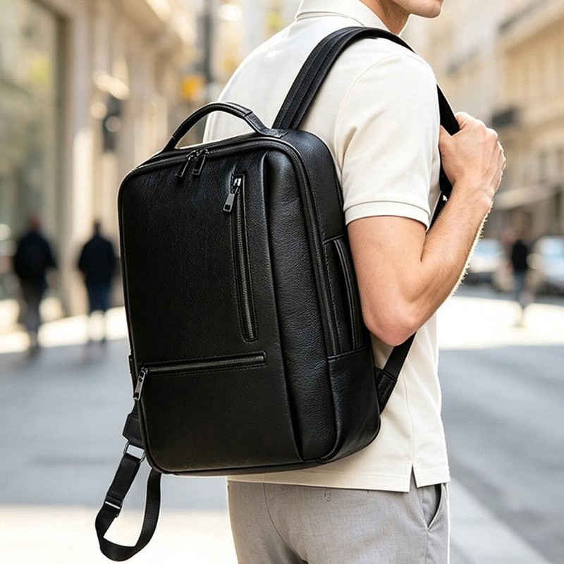 Schwarzer Echtleder-Laptop-Ruc – Leather Work Rucksack Mens Bewertung und Preis